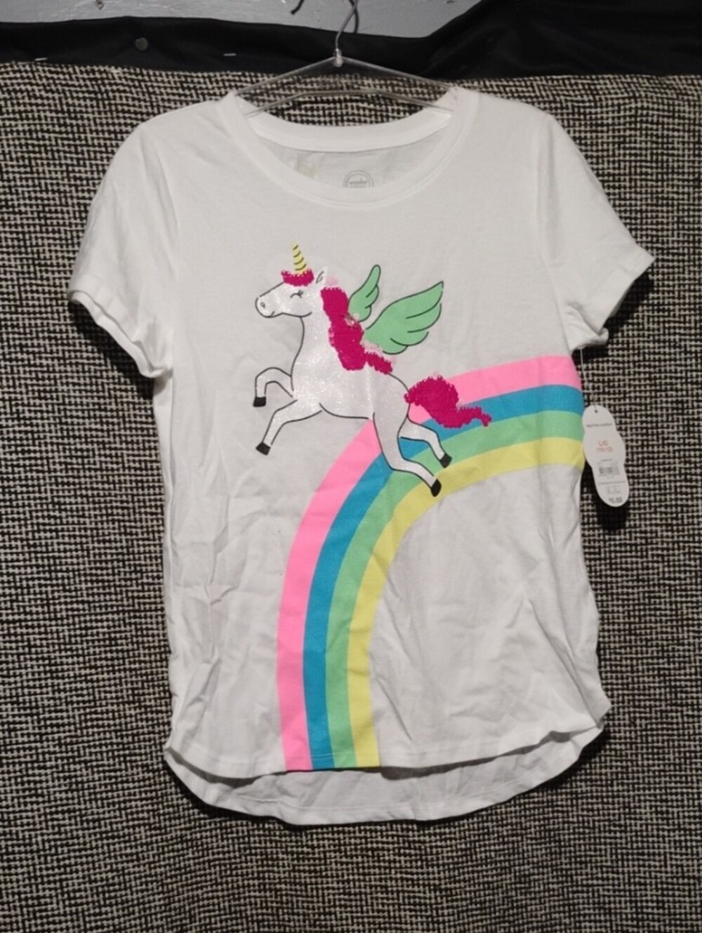 Wonder Nation White Tee with Pink-Maned Unicorn and Rainbow